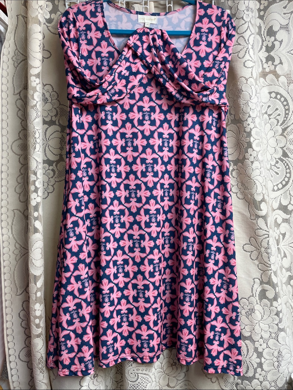 Swing Dress Simply Southern Navy Dress with Pink Floral Print Medium